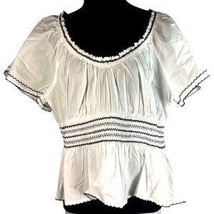 Kensie Womens White Peplum Top W Smocked Waist & Ruffled Neckline XL 16 NWT